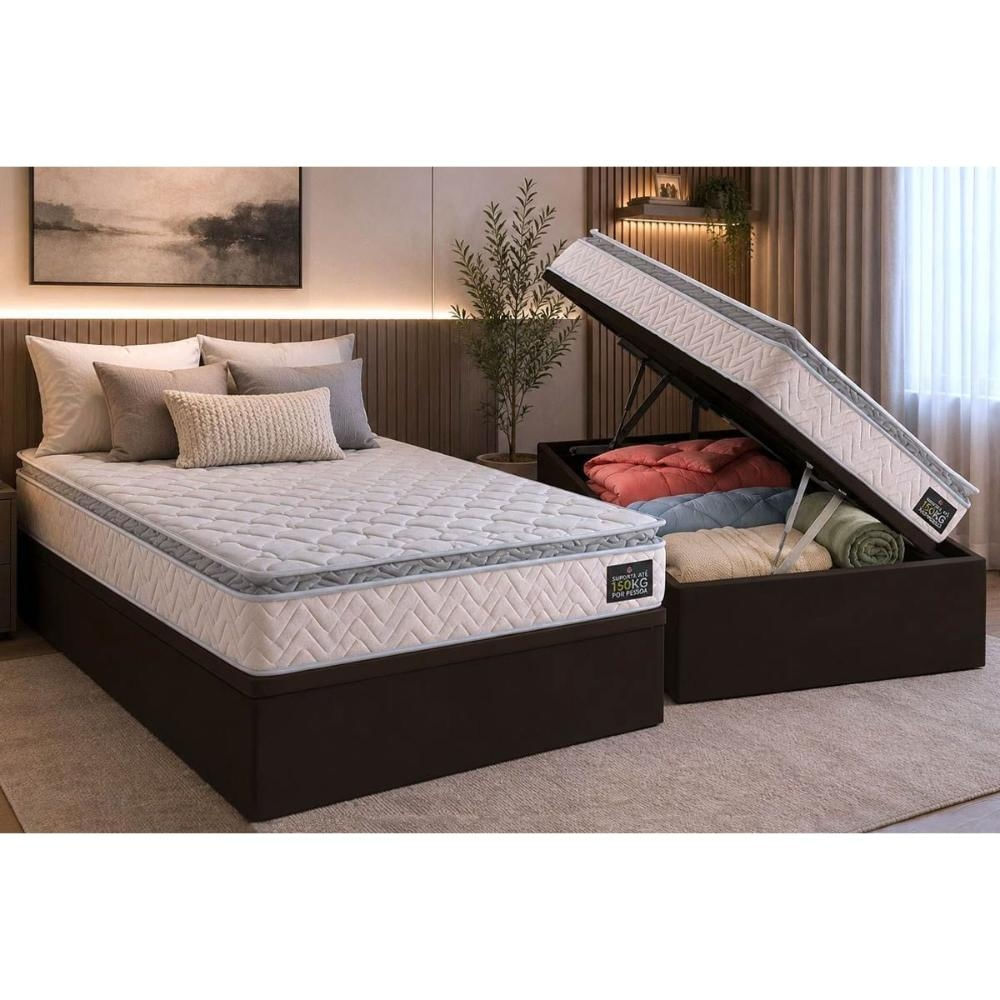 Cama Box Baú CRC Solt +Colchão Ortopédico Shelby Hellen 88