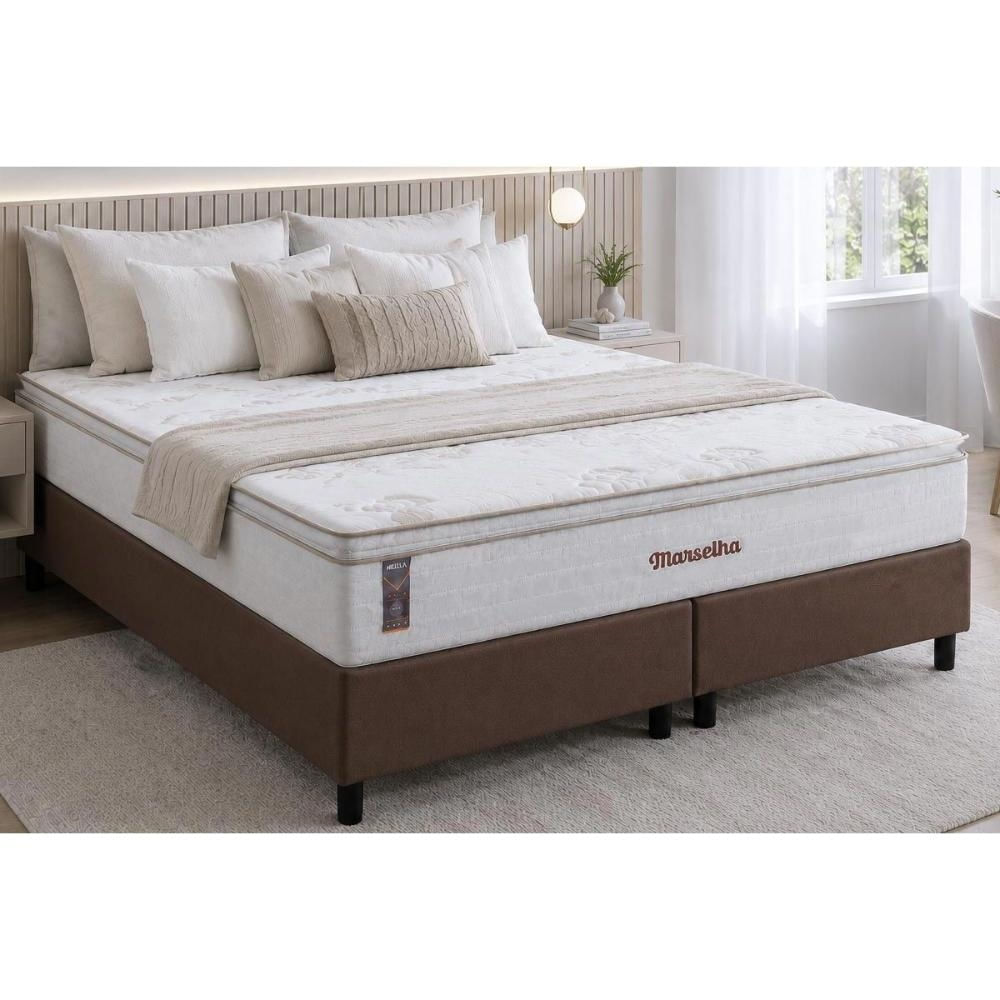 Cama Box CRC King +Colchão Molas Master Pocket Marselha Hellen 193x203x28