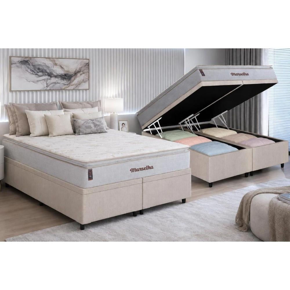 Cama Box Baú CRC King +Colchão Molas Marselha Hellen 193x203