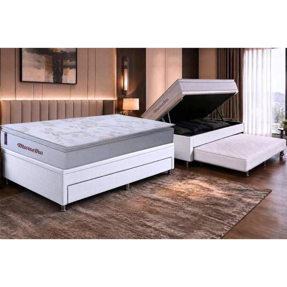 Cama Baú c/Aux CRC Solteir +Colchão Molas Marselha Hellen 88