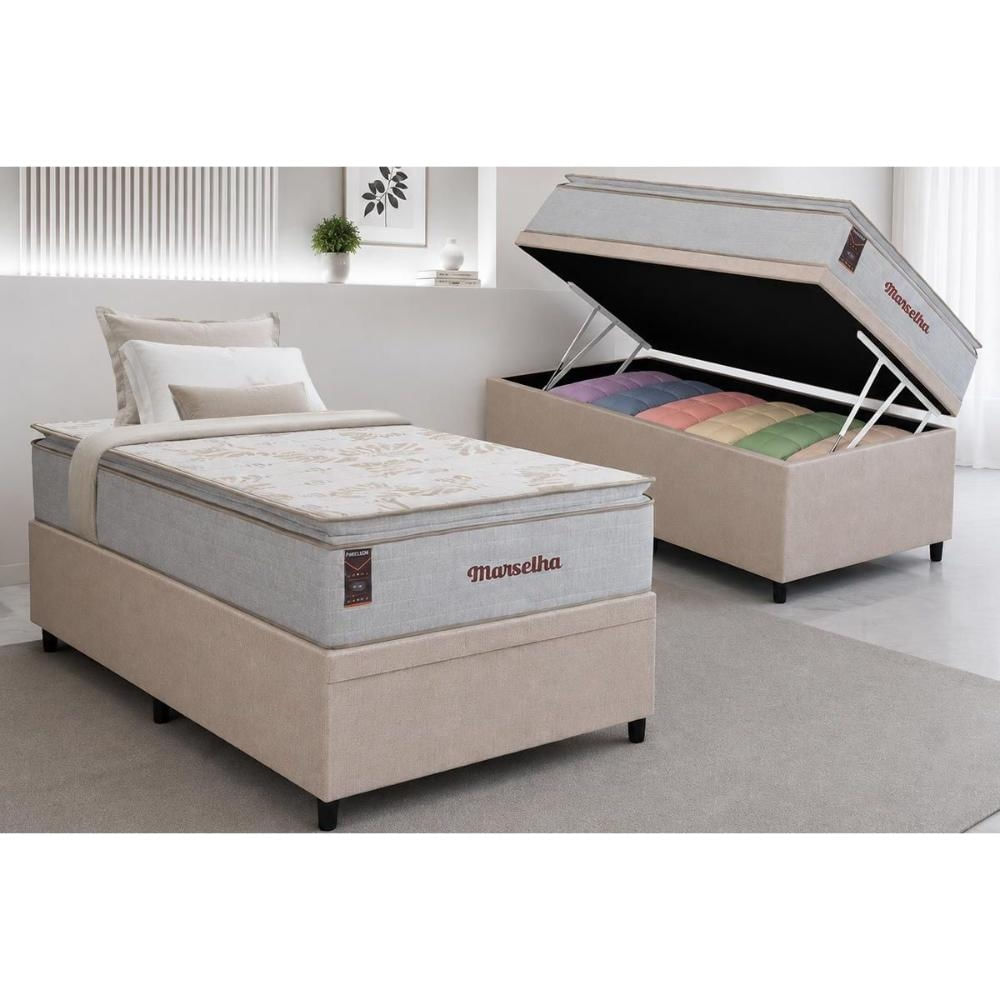 Cama Box Baú CRC Solteiro +Colchão Molas Marselha Hellen 88