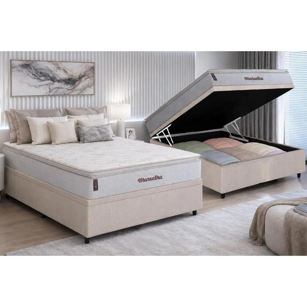 Cama Box Baú CRC Casal +Colchão Molas Marselha Hellen 138