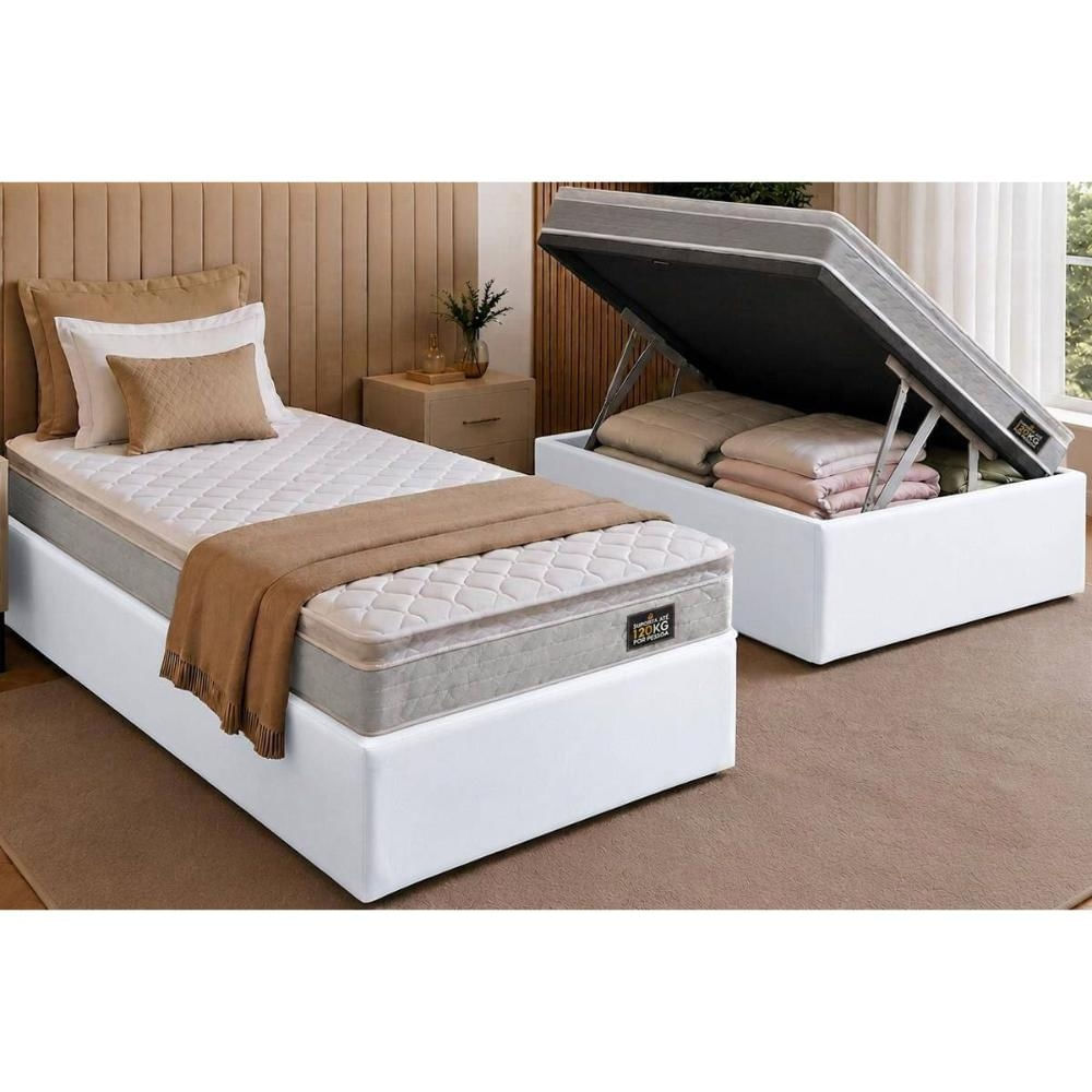 Cama Box Baú CRC Solt +Colchão Ortopédico Magnum Hellen 88