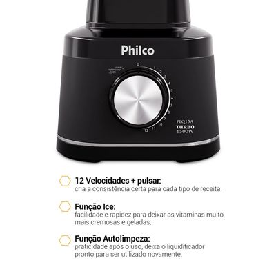 Liquidificador Philco PLQ15A Preto 1500W com 12 Velocidades Preto / 110