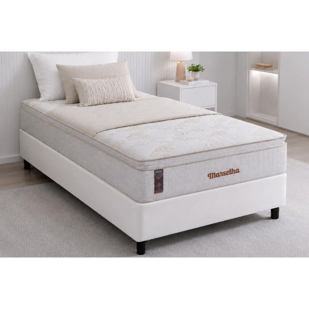 Cama Box CRC Solteiro +Colchão Molas Master Pocket Marselha Hellen 88x188