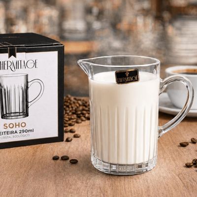Jogo 6 Leiteiras Soho Vidro Com Bico 290ml L Hermitage Jarra Pequena Leite Café Creme Mesa Posta