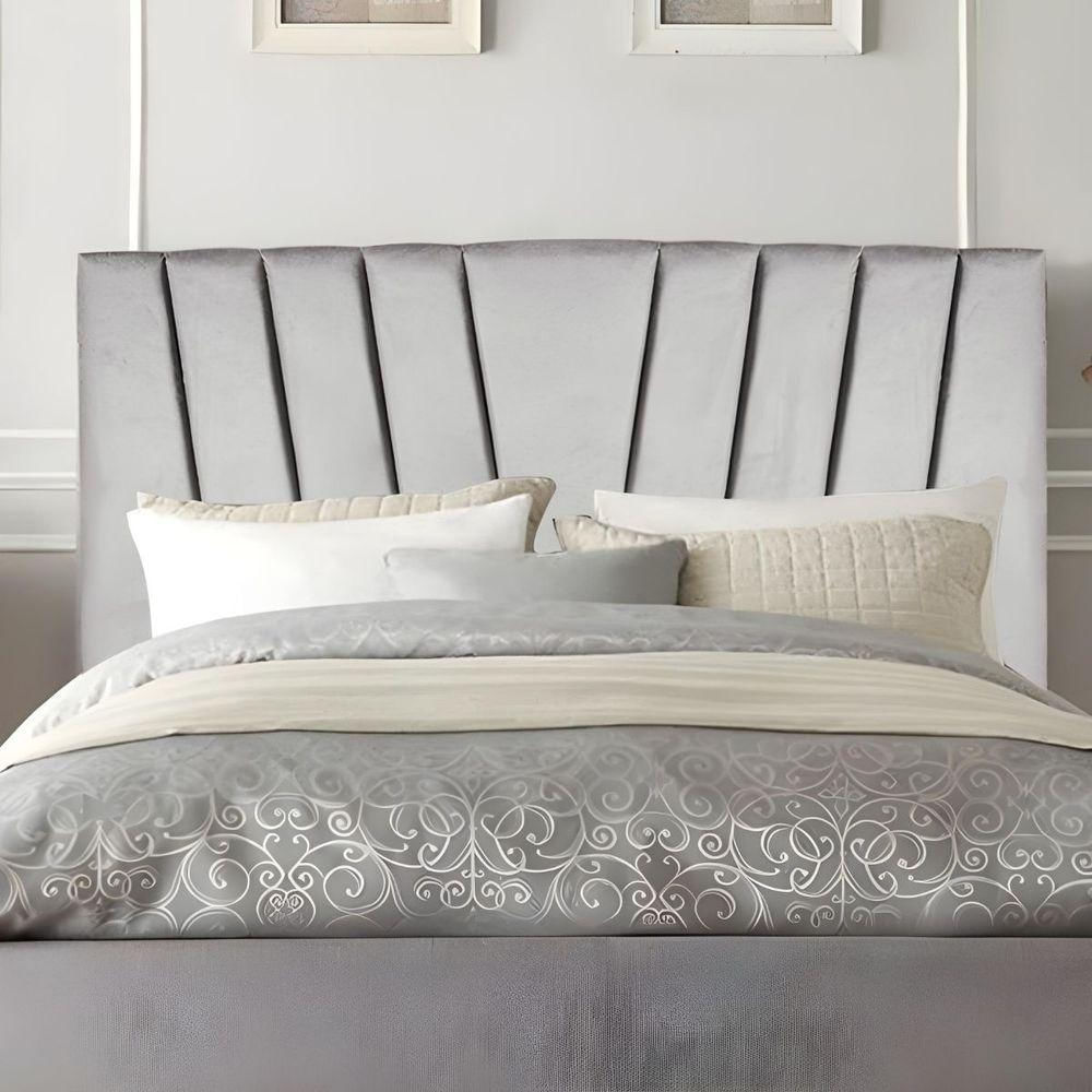 Cabeceira Solteiro Cama Box Estofada 100 Cm Lile Veludo Cinza Claro