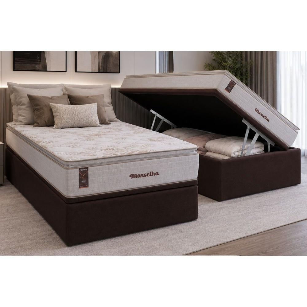 Cama Box Baú CRC Solteiro +Colchão Molas Master Pocket Marselha Hellen 88