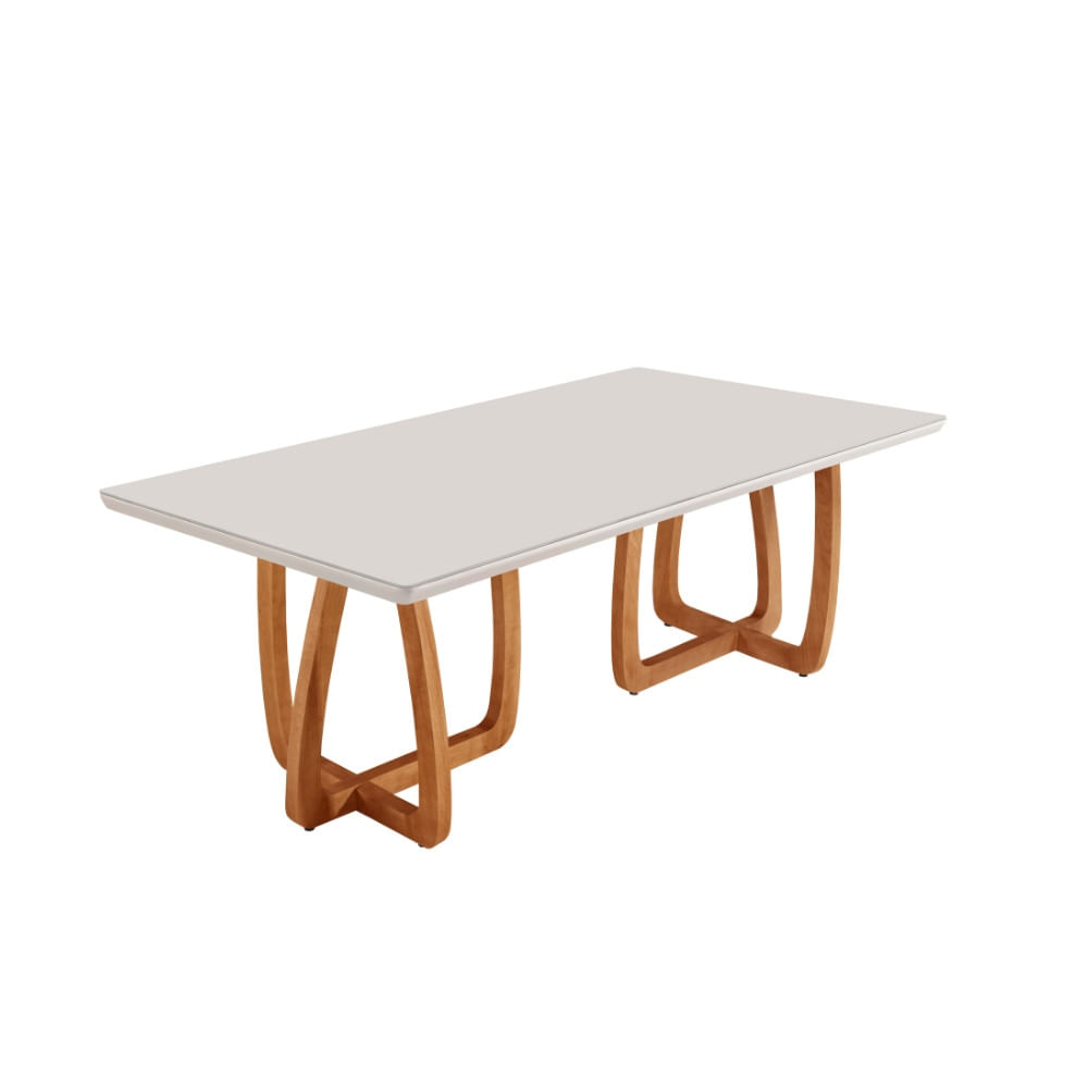 Mesa para Sala de Jantar Flora 180cm Tampo Canto Moeda Laqueado com Vidro