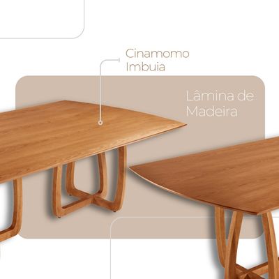 Mesa para Sala de Jantar Flora 220cm Tampo Barril Laminado Moderna Mobília Cinamomo