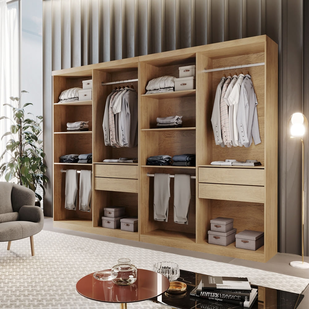 Closet Solteiro Hera Premium 4 Gavetas 8 Prateleiras MDF Rufato