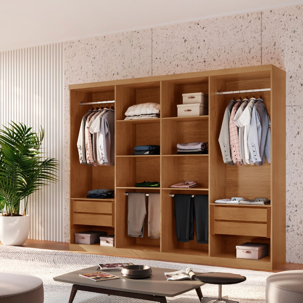 Closet Casal Hera Gold 4 gavetas e 8 prateleiras MDF Rufato