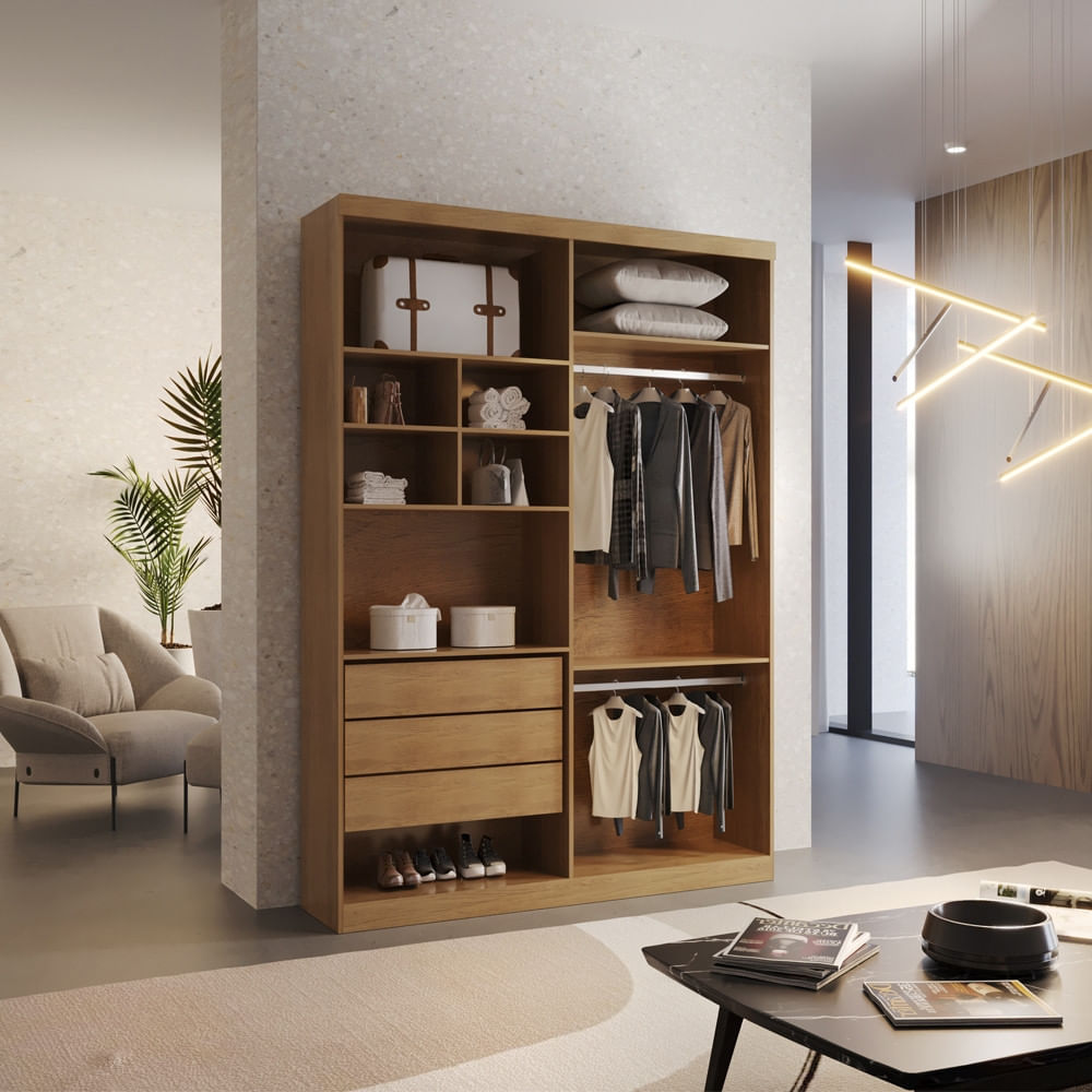 Closet Solteiro Fenix com 3 Gavetas e 8 Prateleiras MDF Rufato