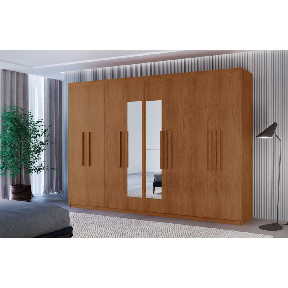 Guarda Roupa Casal Hera Premium com Espelho 8 Portas e 4 Gavetas MDF Moderna