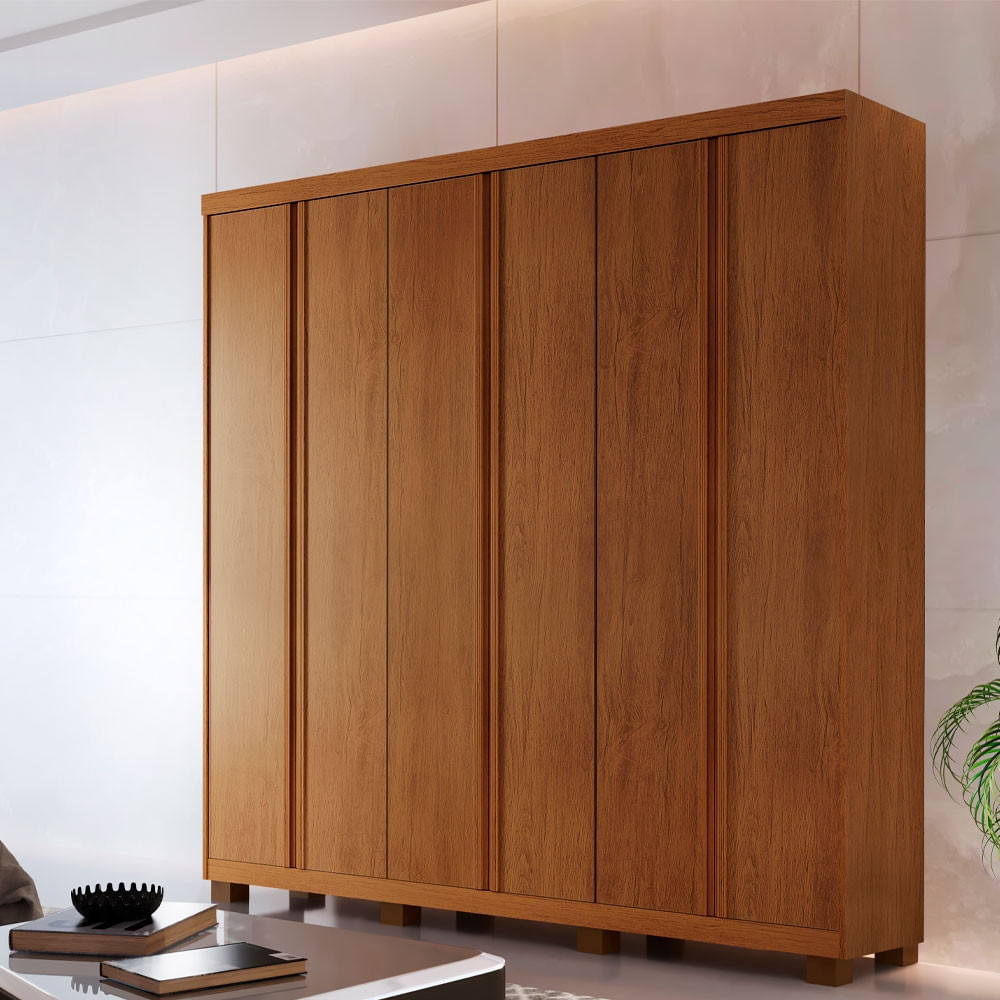 Guarda Roupa Casal Boston 6 Portas Com Pés MDF Moderna