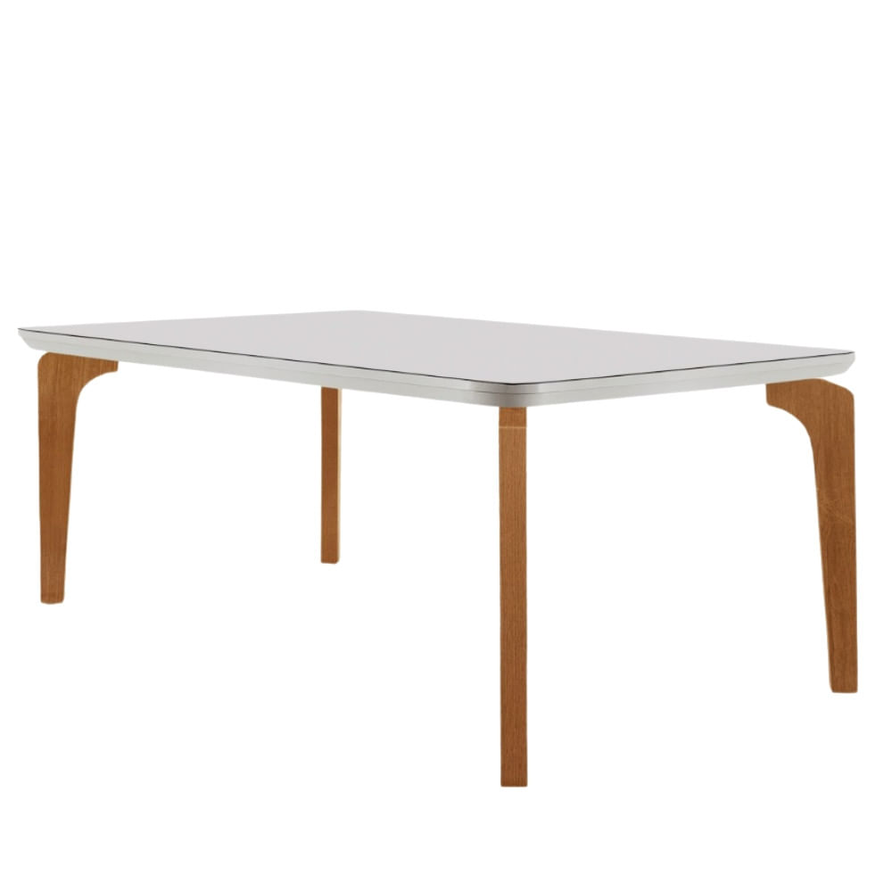 Mesa Sala de Jantar Liz 180cm Em MDF e Vidro Canto Copo