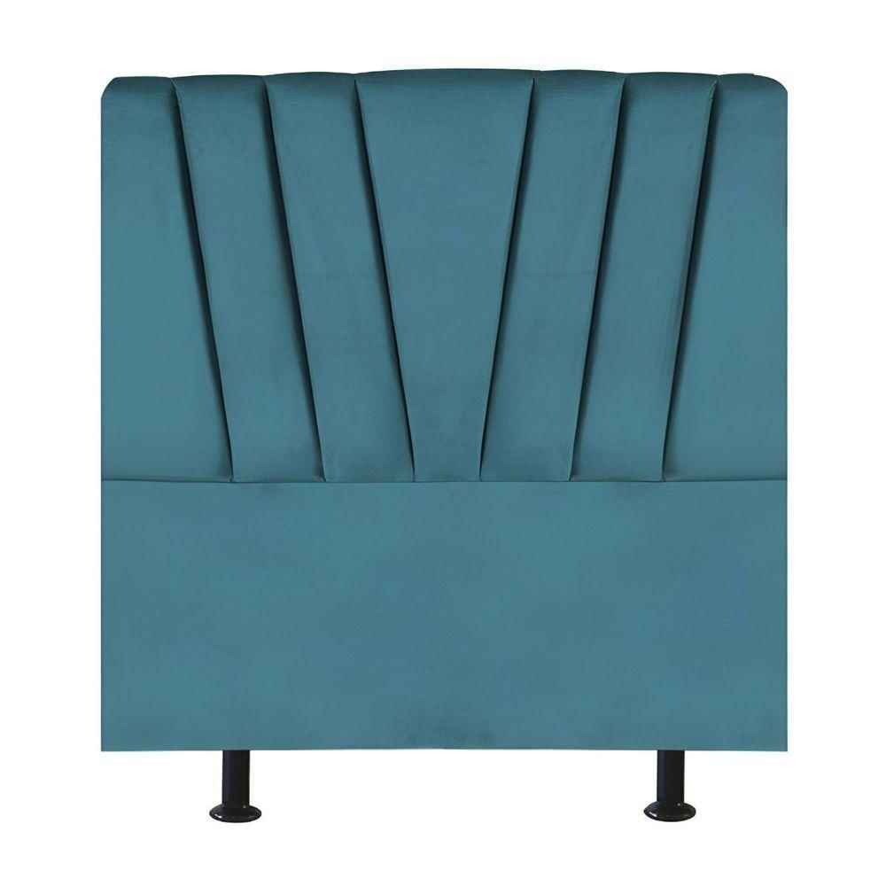 Cabeceira Estofada Cama Box Solteiro 100 Cm Ariel Suede Azul Turquesa