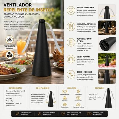 Kit 03 Espanta Moscas Mosquitos Ventilador Repelente