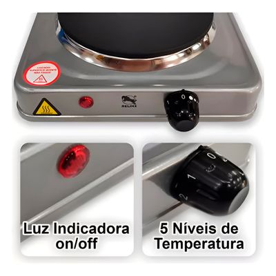 Fogão Cooktop elétrico Portátil 1 Boca 1000W - Ideal para Viagens, Camping e Cozinha