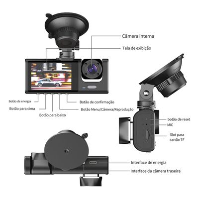 Câmera Veicular Wi-Fi Full HD 1080p Frontal e Ré T&Z C309-2