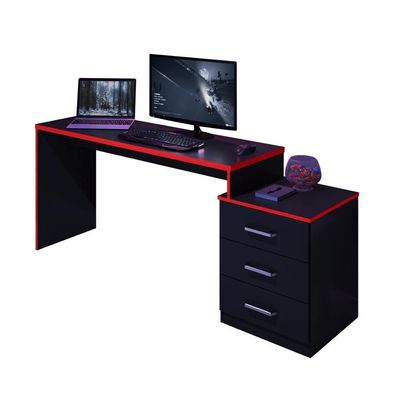 Mesa para Computador Retangular Villa do Cedro Gamer Vijay Moderno 3 MDF-MDP 178CM Preto Vermelho