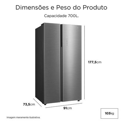 Geladeira Midea Side By Side Frost Free Inverter 700L Spacemaster MDRS923MMD463 Inox Bivolt