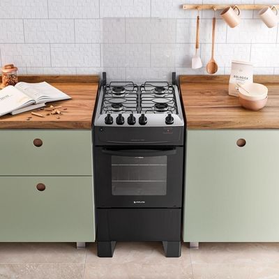 Fogão de Piso 4 Bocas a Gás Atlas Mônaco Top Mesa de Inox Automático Preto Bivolt