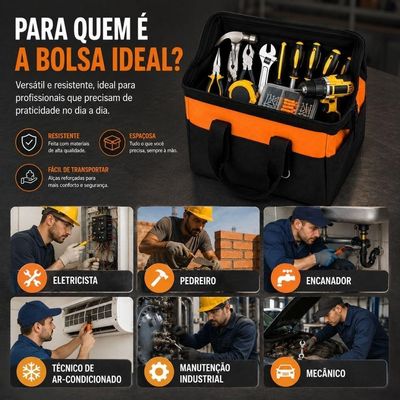 Bolsa Maleta Mala de Ferramentas Smart Lions com 10 Bolsos Bege Lona Reforçada Bivolt