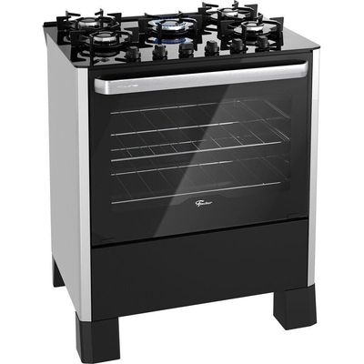 Fogão a Gás Piso 5 Bocas GLP Fischer Fit Line Vidro Temperado Automático Prata Bivolt