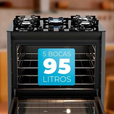 Fogão a Gás Piso 5 Bocas GLP Fischer Fit Line Vidro Temperado Automático Prata Bivolt
