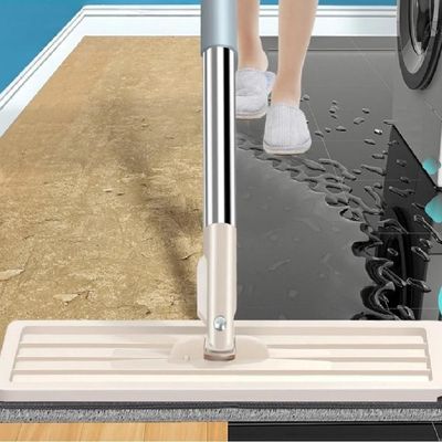 Esfregão Mop Flat com Balde Duplo Lava e Seca em Polipropileno com Cabo Extensível Inox para Pisos