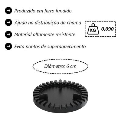 Queimador de Fogão Industrial Duplo Econômico 14cm Ferro Fundido Libaneza