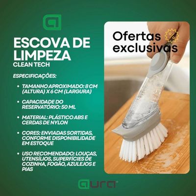 Escova de Limpeza com Reservatório Dispenser Multiuso Louças Panelas Fogão