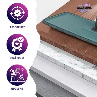 Esfregão Mop Flat com Balde Rodo Mágico Lava e Seca Microfibra 5L 2 Refil