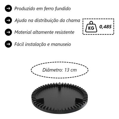 Queimador Simples Fogão Industrial Ferro Fundido N03 13cm Libaneza