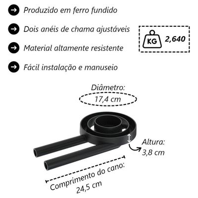 Queimador Duplo para Fogão Industrial Ferro Fundido N02 17,4cm Libaneza