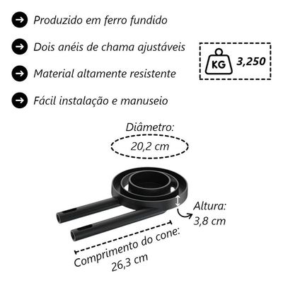 Queimador Duplo Fogão Industrial Ferro Fundido 20,2cm Libaneza