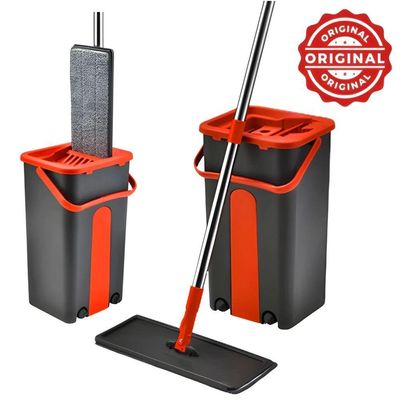 Mop Lava e Seca com Balde e Prensa Base Flexivel 360 Cabo Inox para Pisos Vermelho Powermaid