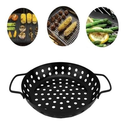 Assadeira Churrasqueira Perfurada Redonda Tipo Wok Antiaderente com Alças para Churrasco e Fogão