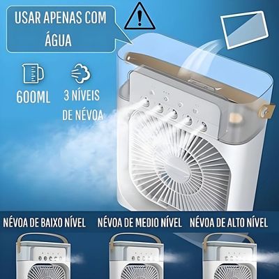 Ventilador Portátil de Mesa Mini Ar Condicionado Umidificado com Névoa Refrescante 3 Velocidades LED