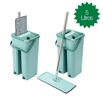 Flat Mop 2 Refis 5 Litros com Balde Lava e Seca em Plástico e Microfibra para Piso OEM