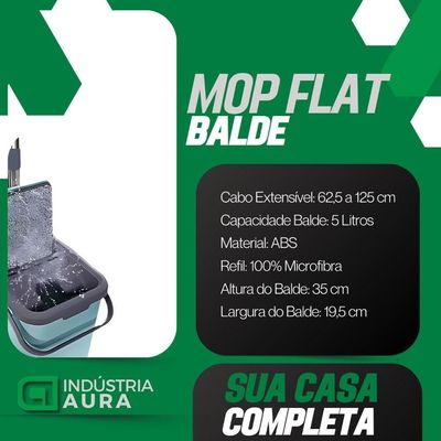 Flat Mop 2 Refis 5 Litros com Balde Lava e Seca em Plástico e Microfibra para Piso OEM