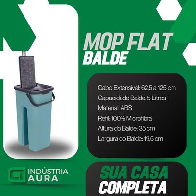Flat Mop 2 Refis 5 Litros com Balde Lava e Seca em Plástico e Microfibra para Piso OEM
