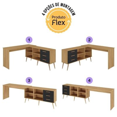 Mesa Gamer Em L Para Computador Com 3 Gavetas Nexus Multimóveis Mp6048 Madeirado/preto