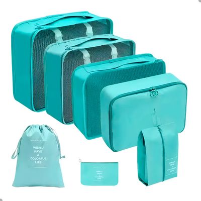 Kit 7 Peças Organizadores de Mala Necessaire Viagem Cor:Preto
