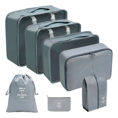 Kit 7 Peças Organizadores de Mala Necessaire Viagem Cor:Preto
