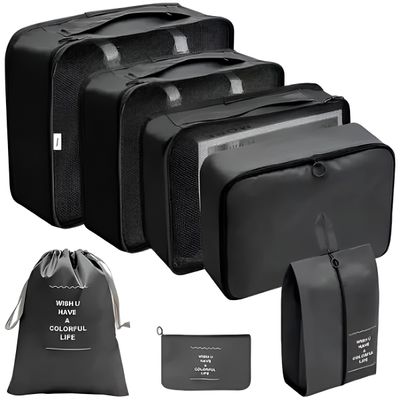 Kit 7 Peças Organizadores de Mala Necessaire Viagem Cor:Preto