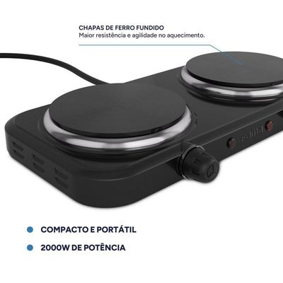 Fogão Elétrico 2 Bocas Britânia FFG01B Mesa Ferro Fundido Preto 220V