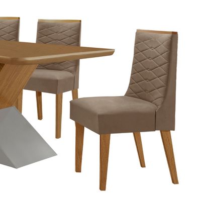 Mesa para Sala de Jantar Aster 180cm MDF Tampo Laminado Canto Copo e 6 Cadeiras Safira Moderna Mobília Vel. Capuccino Off White Imbuia