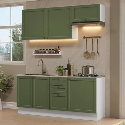 Armário De Cozinha Compacta 180 Cm Branco/verde Vik Madesa 01 Branco/verde